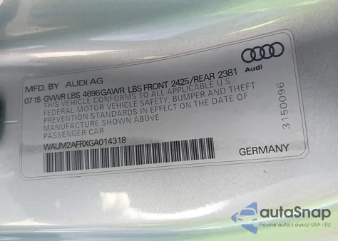 2016 Audi A5 2.0T Premium z USA, uszkodzony, nr VIN WAUM2AFRXGA014318